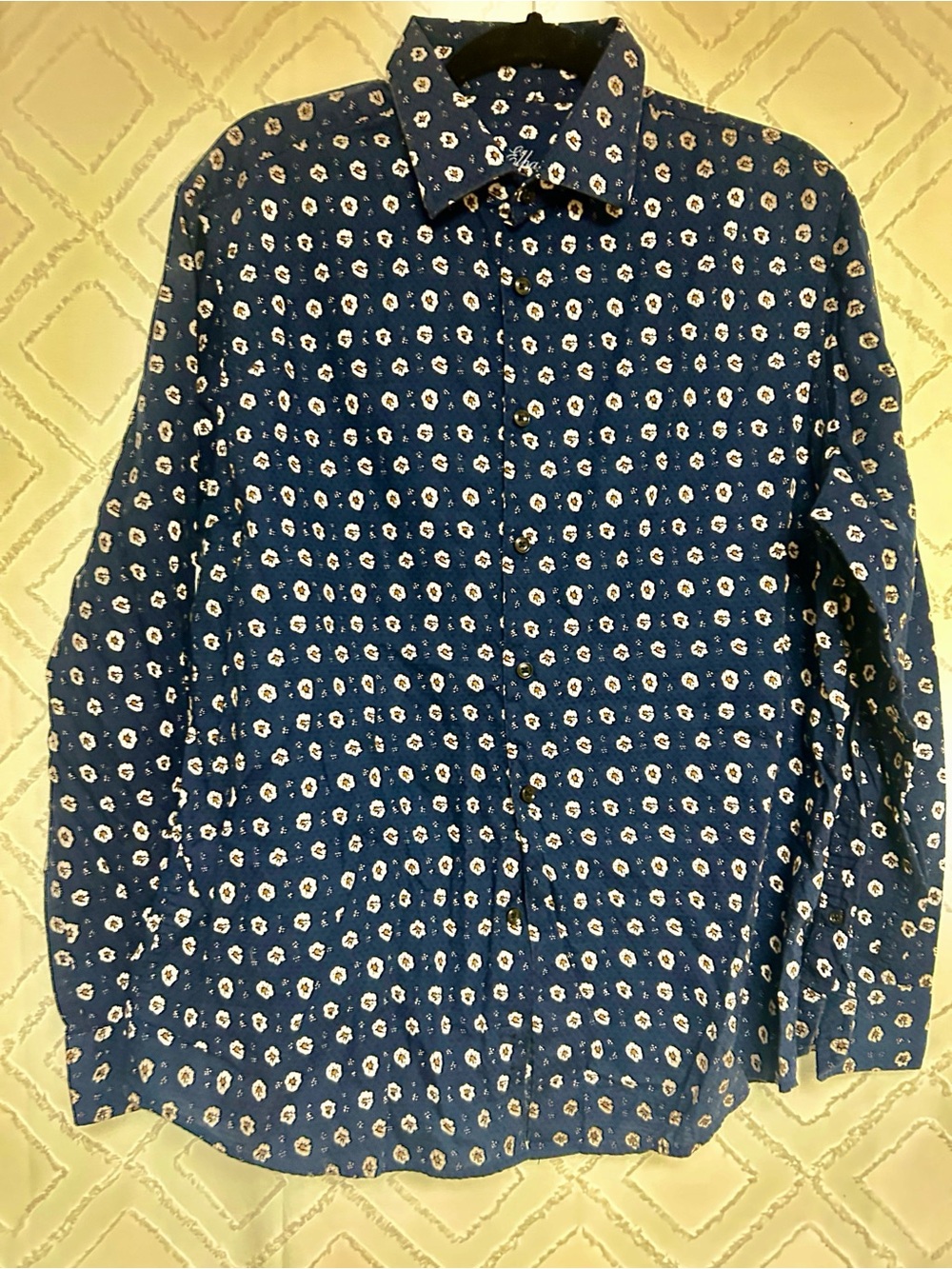 Men's Navy Blue Printed Long-Sleeve Shirt